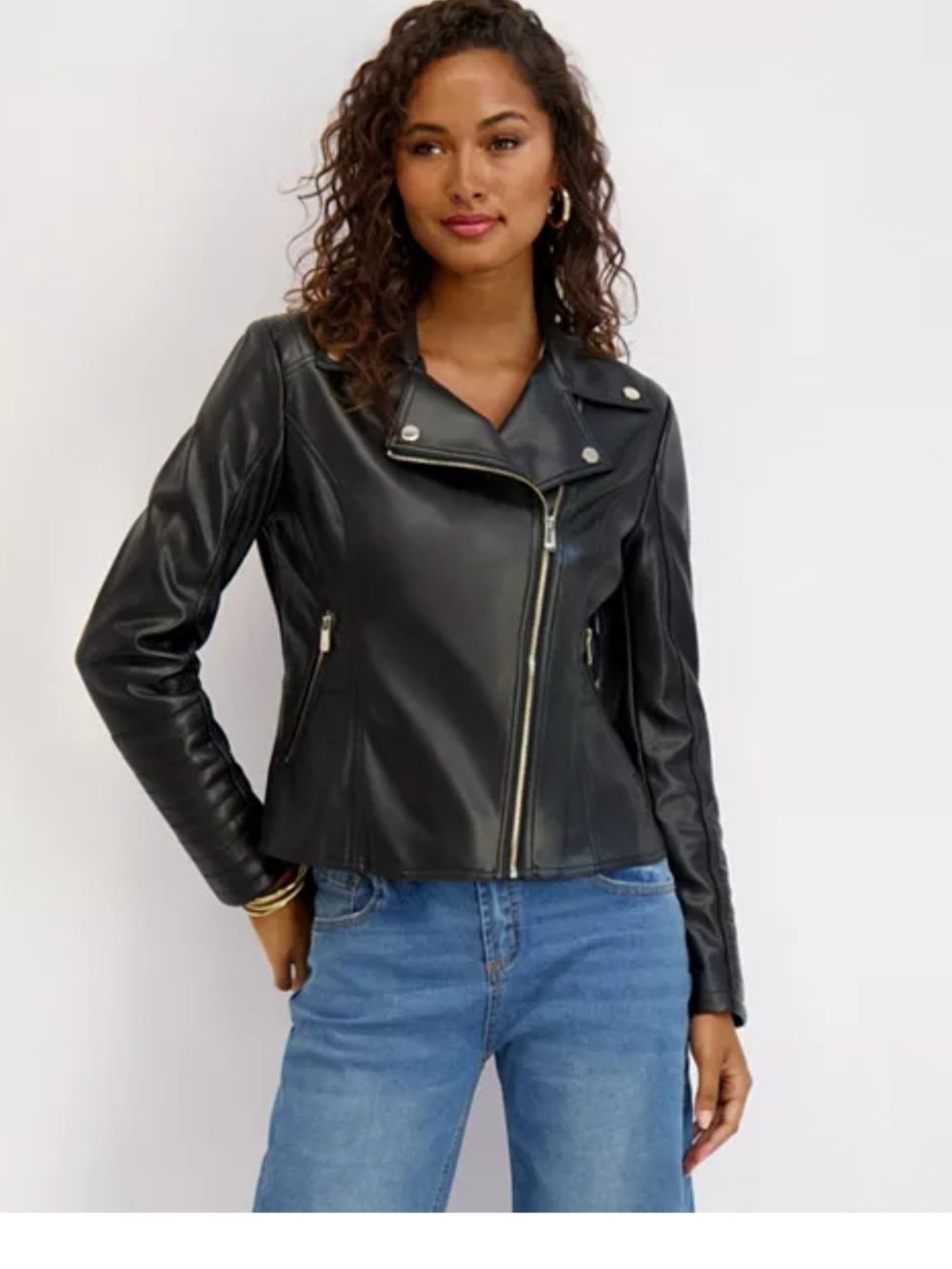 Fashion Nova Black Faux Leather Moto Jacket Gold Zip Quilted Biker Coat Women's - Picture 1 of 6